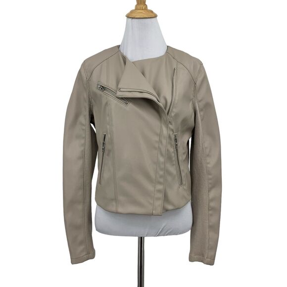 Blank NYC Jacket Women Small Coffee Faux Leather Denim Record Breaker Collarless - Picture 1 of 13
